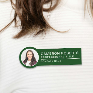 Dark Green Simple Employee Photo Name Tag