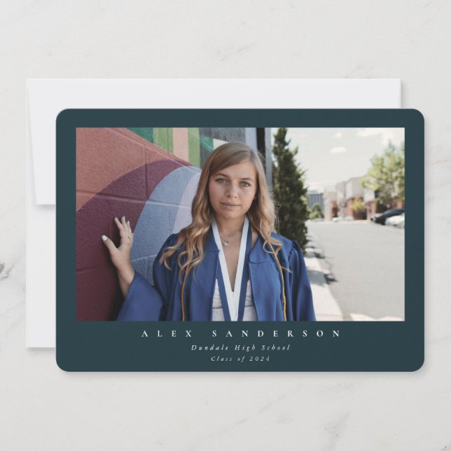Dark Green Simple Modern Single Photo Graduation Announcement (Front)