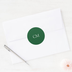 Dark green simple monogram classic round sticker