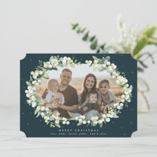 Dark Green Snowberry + Eucalyptus Christmas Photo Holiday Card