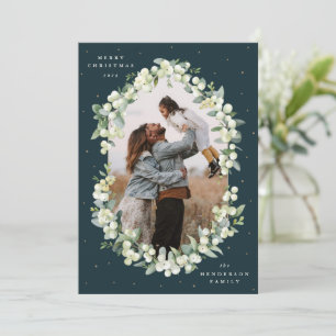 Dark Green Snowberry+Eucalyptus Christmas Photo Holiday Card