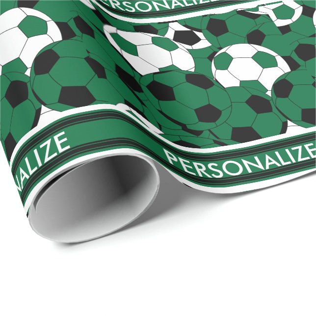Dark Green Soccer Ball Collage Wrapping Paper (Roll Corner)