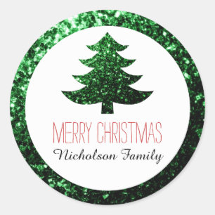 Dark Green sparkles Christmas tree Gift Tag