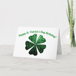 Dark Green sparkles Shamrock St Patricks Birthday Card