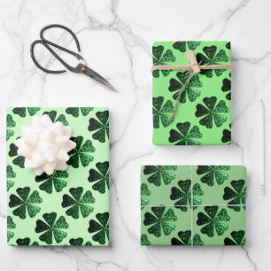 Dark Green sparkly Shamrock pattern 3 shades  Wrapping Paper Sheet