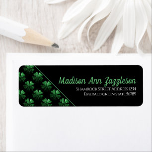 Dark Green sparkly Shamrock pattern on black