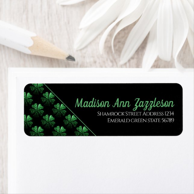 Dark Green sparkly Shamrock pattern on black (Insitu)