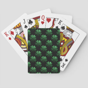 Dark Green sparkly Shamrock pattern on black Playing Cards