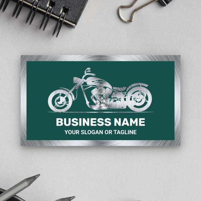Dark Green Steel Motorbike Motorcycle Mechanic Business Card (Creator Uploaded)