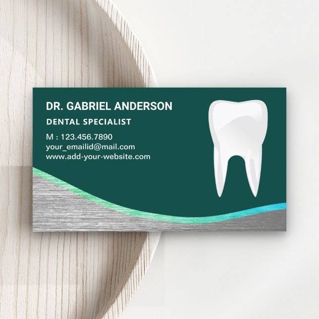 Dark Green Steel Tooth Dental Clinic Dentist Business Card (Creator Uploaded)
