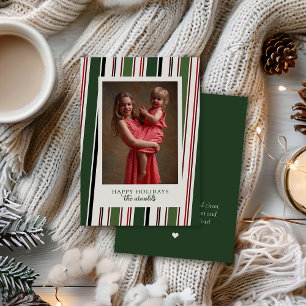 Dark Green Stripe Photo Christmas and Holiday Card