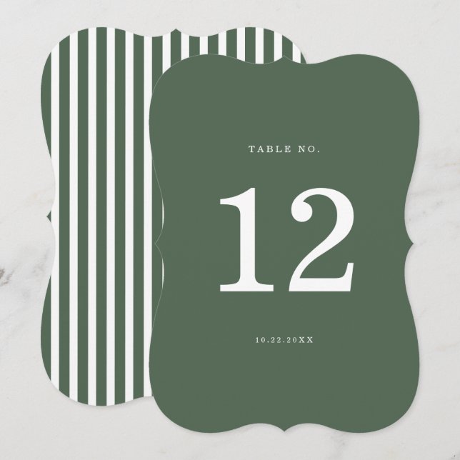 Dark Green Striped Cabana Die Cut Table Number (Front/Back)