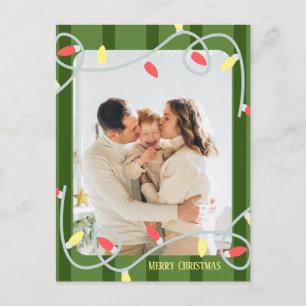 Dark Green Striped Family Photo Christmas Card
