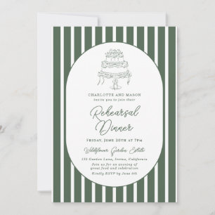 Dark Green Striped Preppy Rehearsal Dinner Invitation