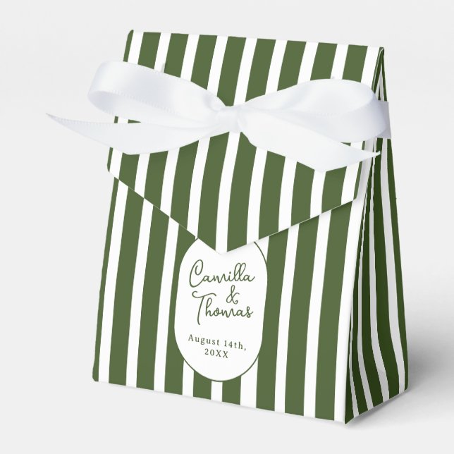 Dark Green Striped Wedding Favour Box (Front Side)