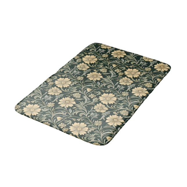 Dark green stylized yellow flowers  pattern  bath mat (Angled)