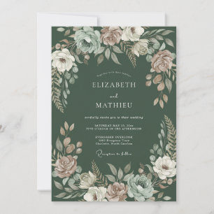 Dark Green Sumptuous Botanical Wedding Invitation