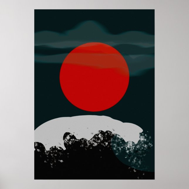 Dark green sunset with red sun poster (Front)