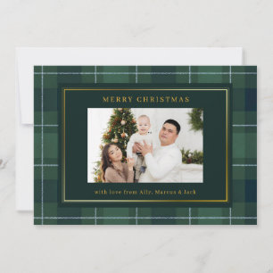 Dark Green Tartan Polo Plaid Photo Christmas Holiday Card