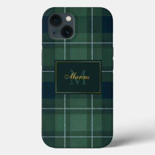 Dark Green Tartan Polo Plaid Vintage Monogram Name iPhone 13 Case