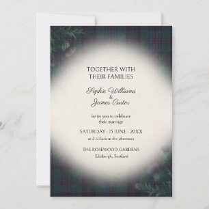 Dark Green Tartan Thistle Wedding Invitation