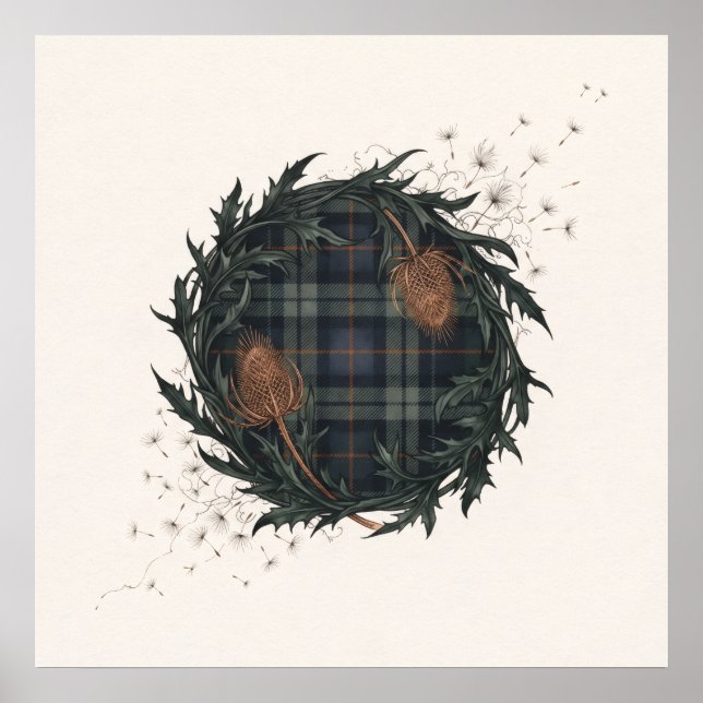 Dark Green Tartan Thistle Wreath Scottish Poster (Front)