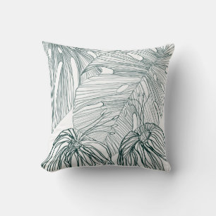 dark green & teal monstera leaves & lilies contour cushion