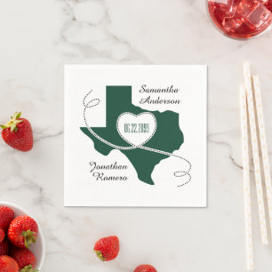 Dark Green Texas Curling Ribbon Wedding Date Napkin