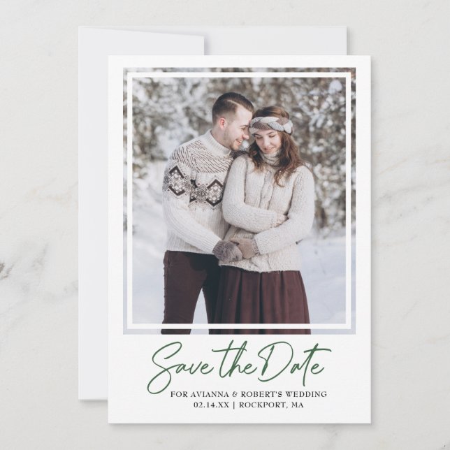 Dark Green Text and Photo Save The Date (Front)
