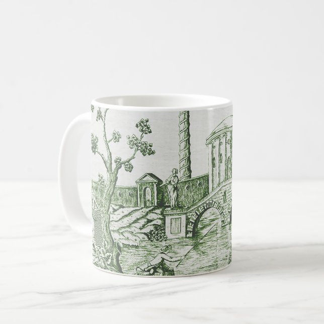 Dark Green Toile Coffee Mug (Front Left)