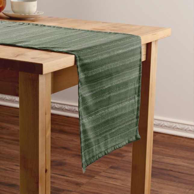 Dark Green Tonal Organic Stripes Medium Table Runner (In Situ)