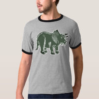 Dark Green Triceratops Men's Ringer T-Shirt