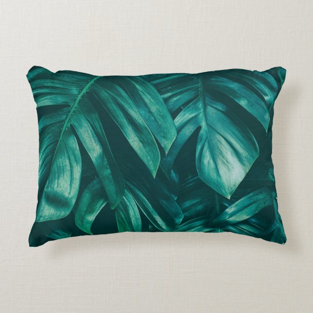 Dark green, tropical jungle foliage. decorative cushion (Front)