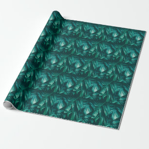 Dark green, tropical jungle foliage. wrapping paper