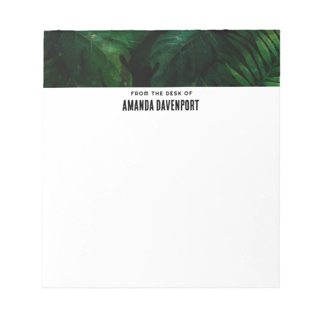 Dark Green Tropical Leaves Border Notepad (Front)