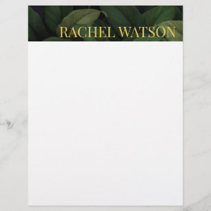 Dark Green Tropical Leaves Custom Letterhead
