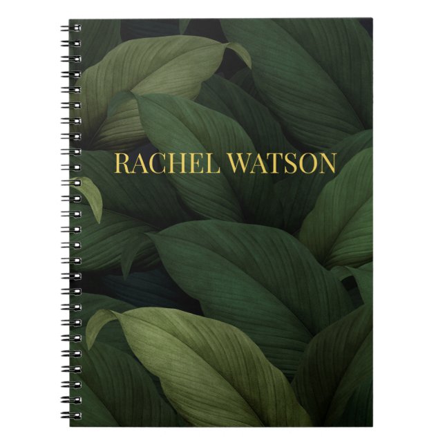 Dark Green Tropical Leaves Notebook (Front)