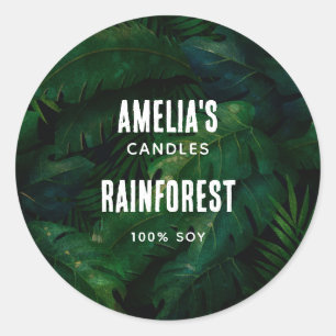 Dark Green Tropical Leaves Pattern Candle Business Classic Round Sticker