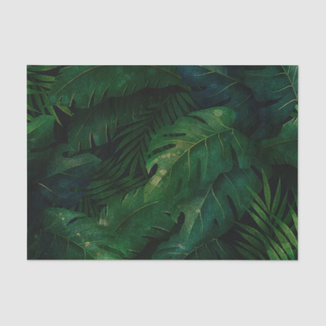 Dark Green Tropical Leaves Pattern Tissue Paper (Front)
