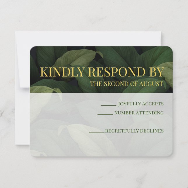 Dark Green Tropical Leaves RSVP Card (Front)