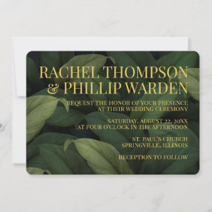 Dark Green Tropical Leaves Wedding Invitation
