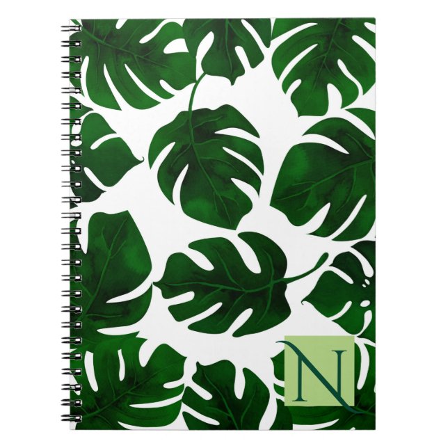 Dark Green Tropical Palm Leaves Summer Botanical Spiral Notebook (Front)