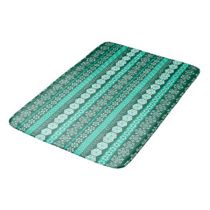 Dark Green Turquoise Patterned Stripe Bath Mat