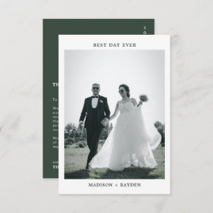 Dark Green Typography Photo Wedding Thank You Card