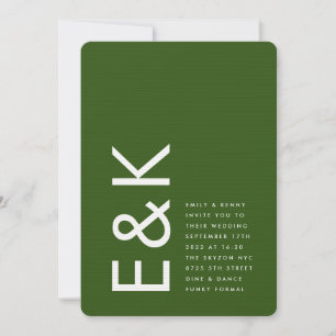 Dark Green Ultra Modern Monogram Wedding Invitation