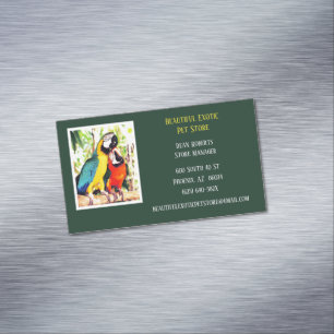 Dark Green Veterinary/ Animal Pet Store Parrots Magnetic Business Card