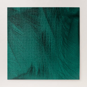 Dark Green Vintage Feather Texture Jigsaw Puzzle