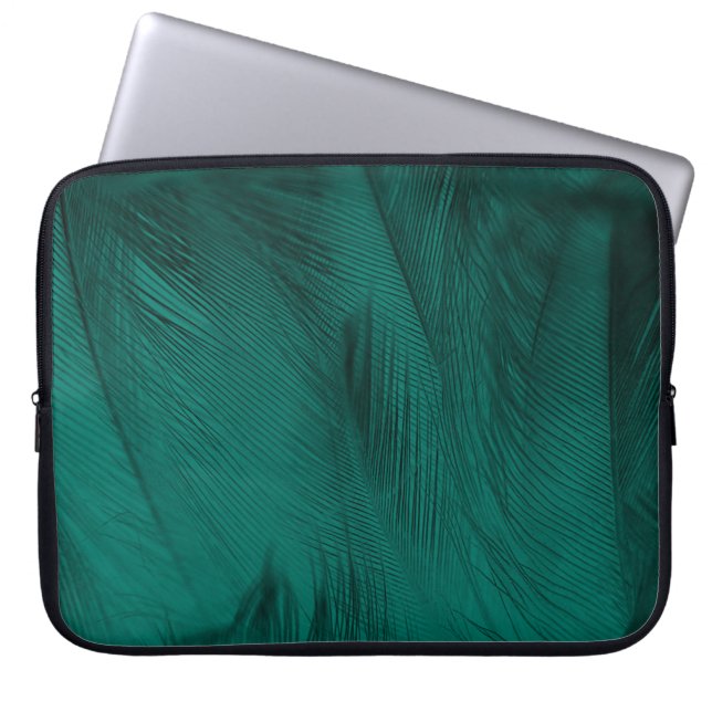 Dark Green Vintage Feather Texture Laptop Sleeve (Front)