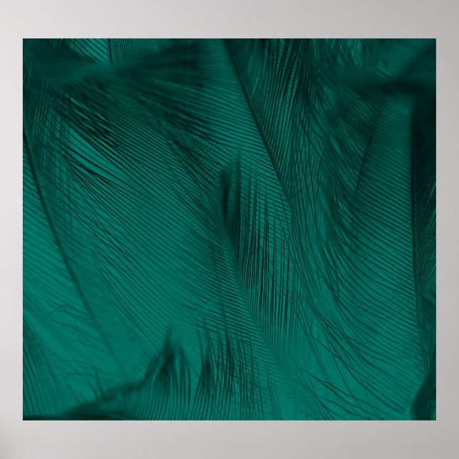 Dark Green Vintage Feather Texture Poster (Front)