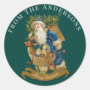 Dark Green Vintage Santa Claus Christmas Custom Classic Round Sticker